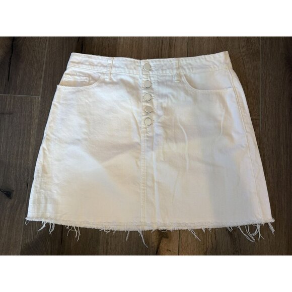 Paige Aideen Skirt Womens 32 White Button Front Denim Raw Hem Frayed Pockets - Picture 1 of 9